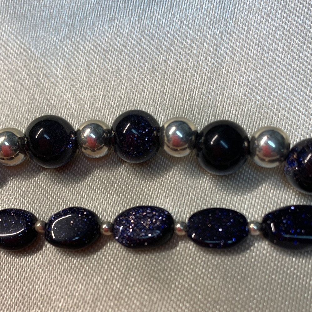 Set of 2 blue goldstone and sterling Women's Bracelet Set